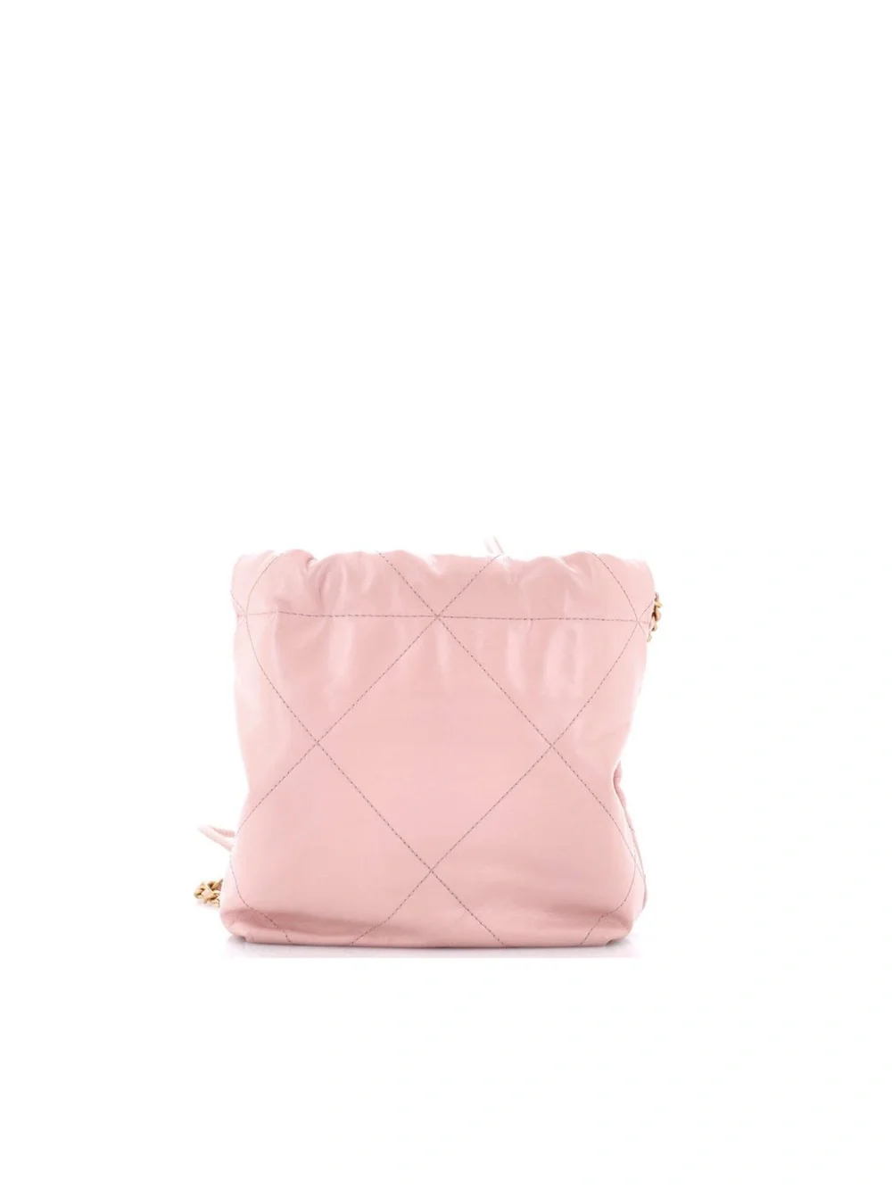 CHANEL Light Pink Quilted Drawstring Shoulder Bag with Gold Chain